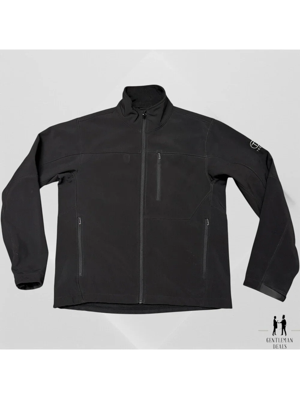 TUMI Tech Mens L Black Softshell Jacket Full Zip Windbreaker Outdoor Travel Coat